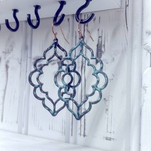 MOROCCAN TURQUOISE HAMMERED CASTING DANGLE FISH HOOK EARRINGS